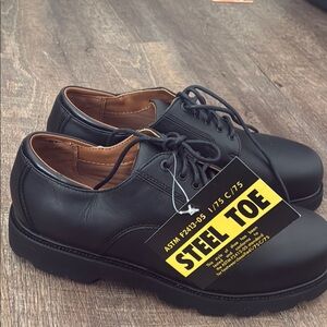 Rockport waterproof Steel Toe Black Leather Work Oxford Shoes size 9.5 Wide